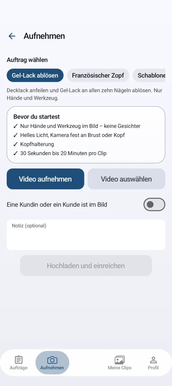 SkillFrames-App: Checkliste vor der Aufnahme